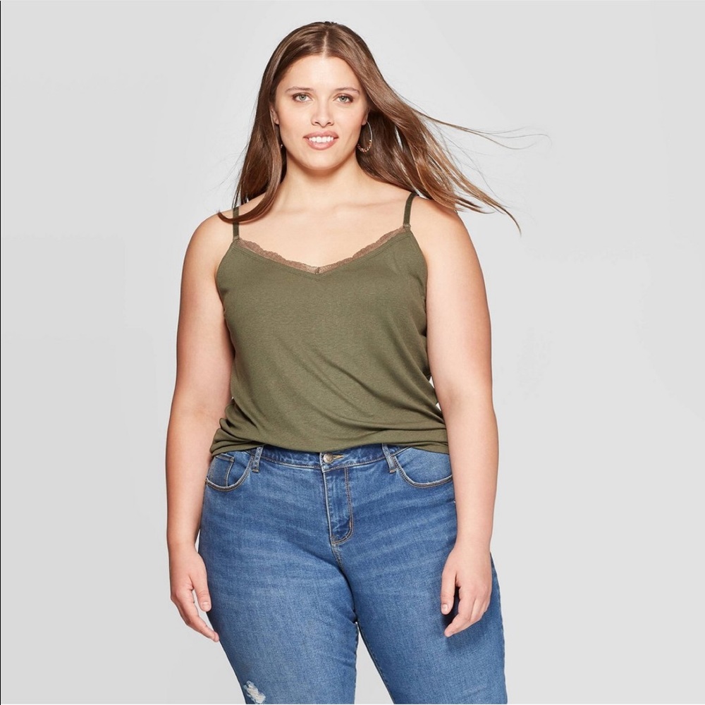 Women’s Plus Size 3X  Lace Tank Top Olive